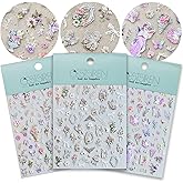 CESTSIREN Angel Garden Nail Art Stickers, Rose Flower Nail Decals, Self-Adhesive,Summer Spring Nail Accessories for Women, Nail Decorations 3 Sheets