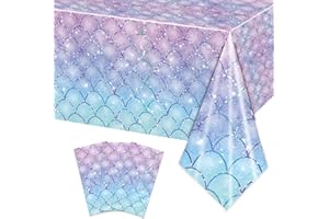 XUELIREN 3PCS Mermaid Tablecloth for Girls 1st 2nd Birthday Party Under The Sea Princess Themed Table Cover for Baby Shower First Decorations Rectangle Table Cover-54x108in