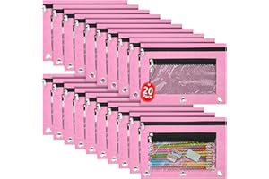 IKAYAS 20 Pack Pink Pencil Pouch for 3 Ring Binder with Zipper, Binder Pouch Bags for Classroom, School Supplies