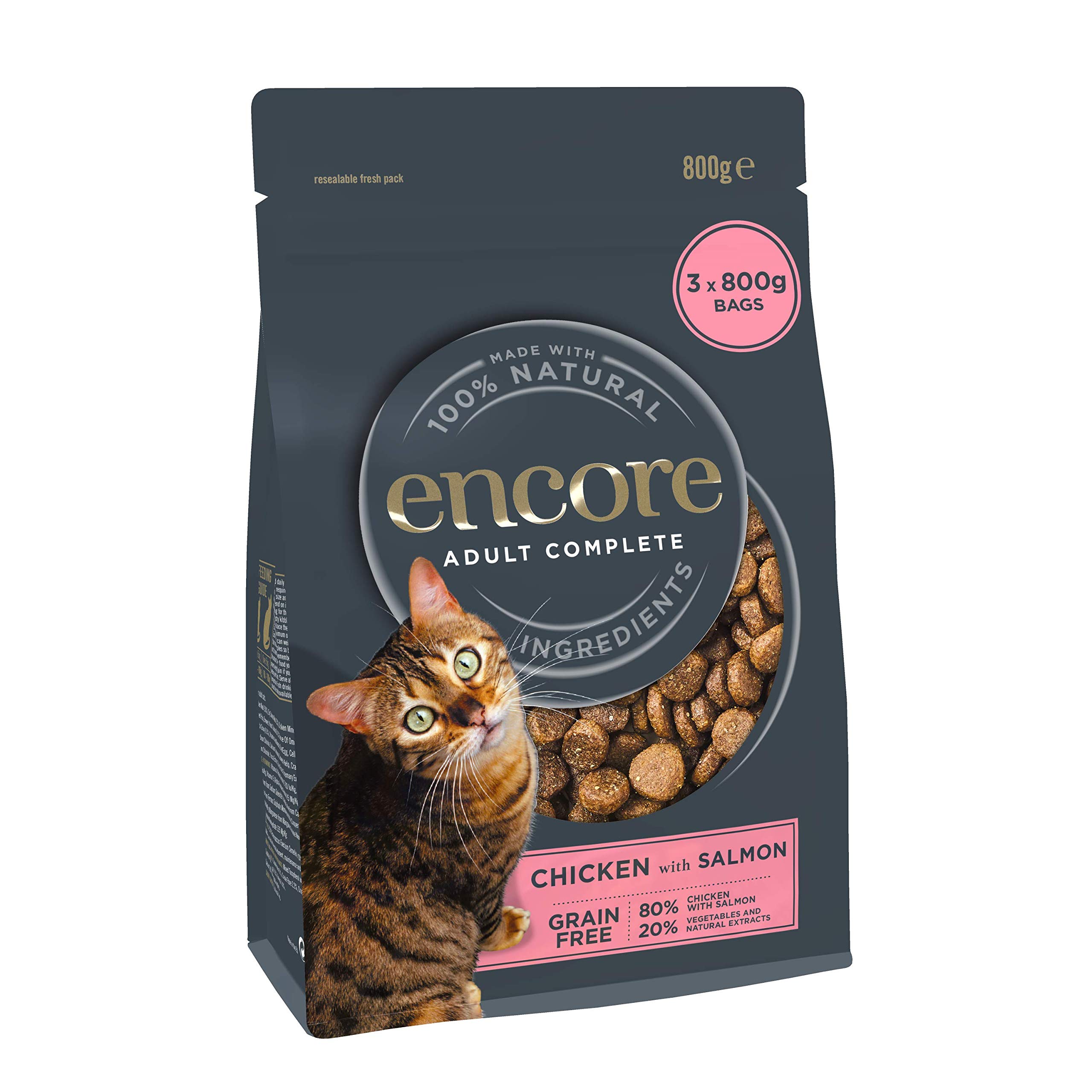 Encore High Protein Complete and Grain Free Dry Cat Food for Adult Cats, Chicken and Salmon 2.4kg