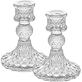 Clear Glass Candlestick Holders Set of 2，Taper Candle Holders Fit 0.8 Inch Candles, Crystal Decorative Candle Stand Centerpiece for Table Wedding Dinning Party 4 Inch Tall