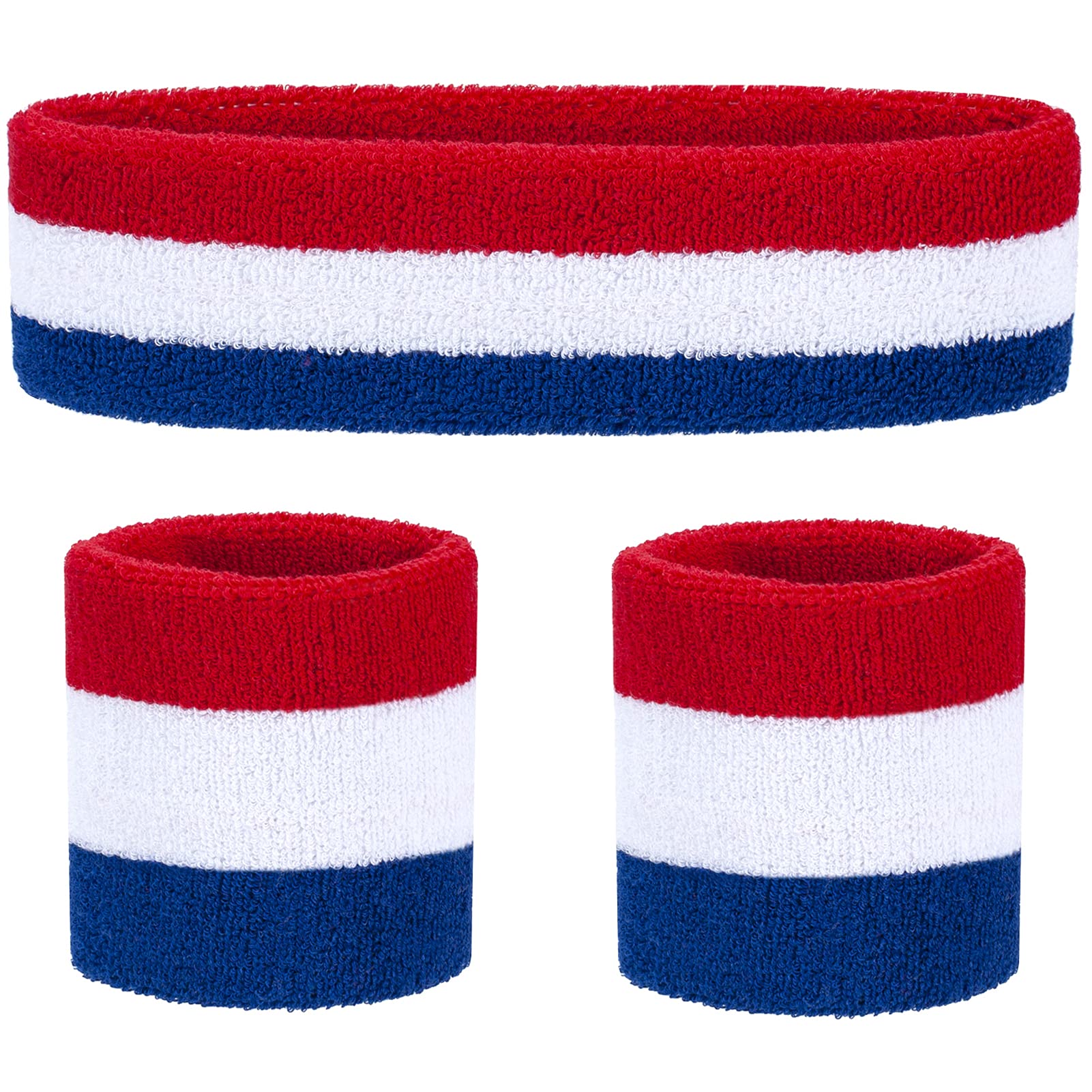 FACATH Striped Sweatband Set Sports Headband Wristband Set Terry Cloth Wristband Athletic Exercise Basketball Wrist Band Headbands Moisture Wicking Sweat Absorbing Cotton Stripped Sweat Band — image 1