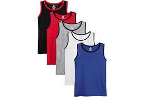 Poroka 5 Pack Boys' Tank Undershirt Sleeveless Tank Tops Assorted Colors Round Neck Cotton Tank Tops