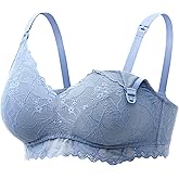 Momcozy Lace Nursing Bra, Wirefree Padded Nursing Bras for Breastfeeding, V Neck Maternity Bra for Pregnancy, Soft Lace