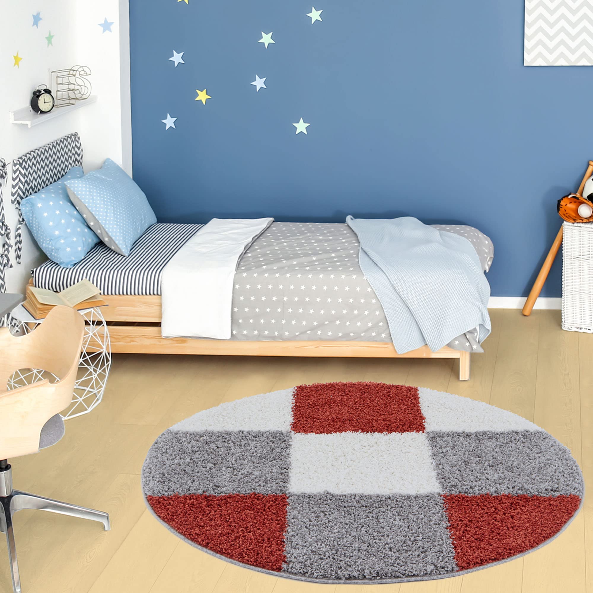 THE RUGS Area Rug – Modern Luxury Shaggy Rug, Multicolour Pattern Carpet, Ultra Soft for Bedroom, Living Room, Kids Room, (120 cm Round, Terra)