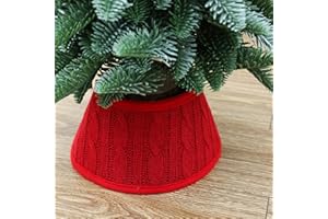 Slsxip 7.5 Inch Knitted Christmas Tree Collar, Rustic Mini Tree Skirt Base Cover for Small Tabletop Trees, Holiday Home Decor,Burgundy