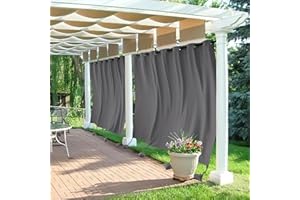 RYB HOME Extra Wide Outdoor Curtains Windproof, Blackout Waterproof Privacy Outside Curtains for Patio Pergola Pool Hut Screen Porch Outside Deck, W 105 x L 96 inch, Grey, 2 Panels