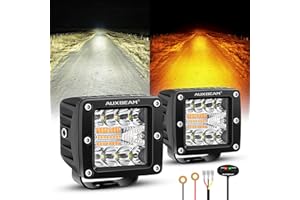 Auxbeam 6 Modes Amber White Series LED Cubes, 3Inch 72W LED Pods Dual Color Off-Road Strobe Lights, Spot Flood Combo Driving Offroad Ditch Lights Flashing Warning Functional, Pair