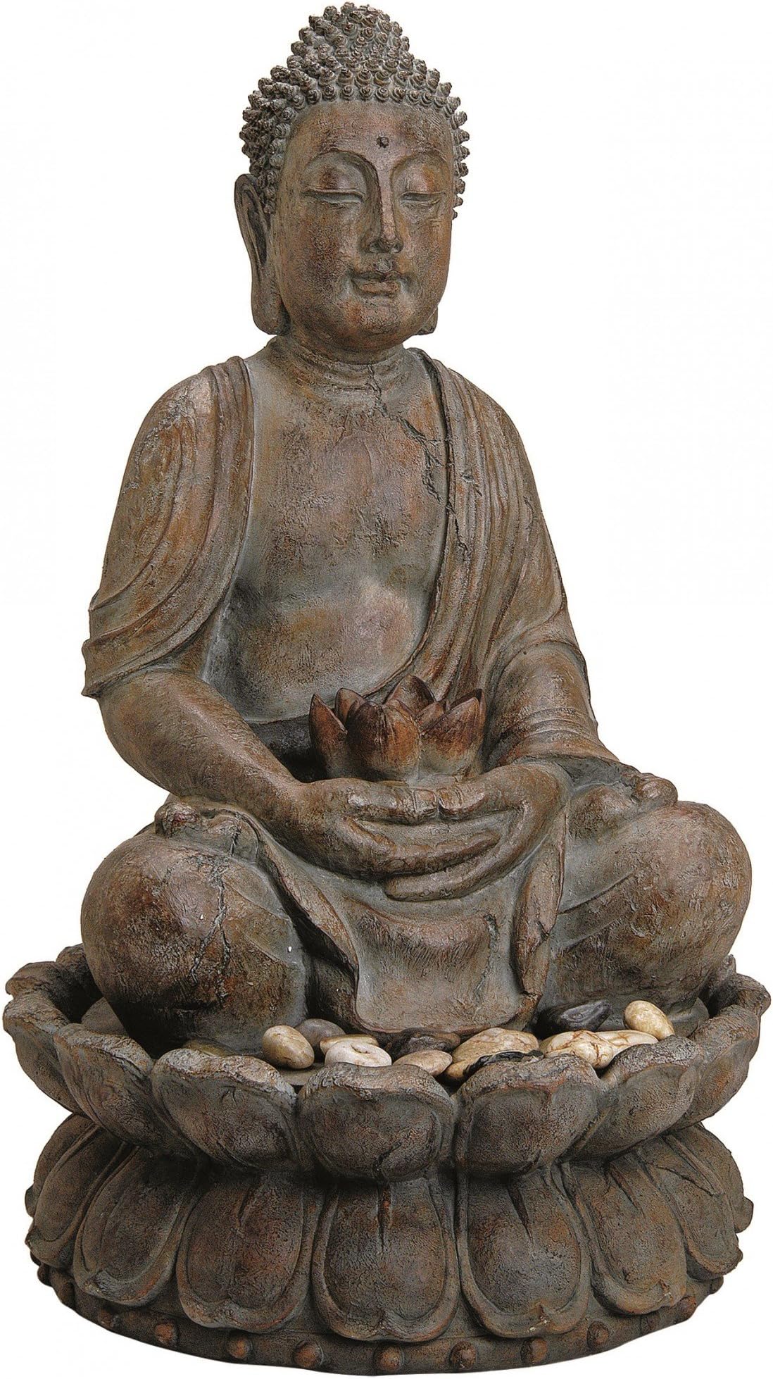 DAFLOXX Quality Fountain Buddha 52Cm High Grey Brown Also For Outdoor Use