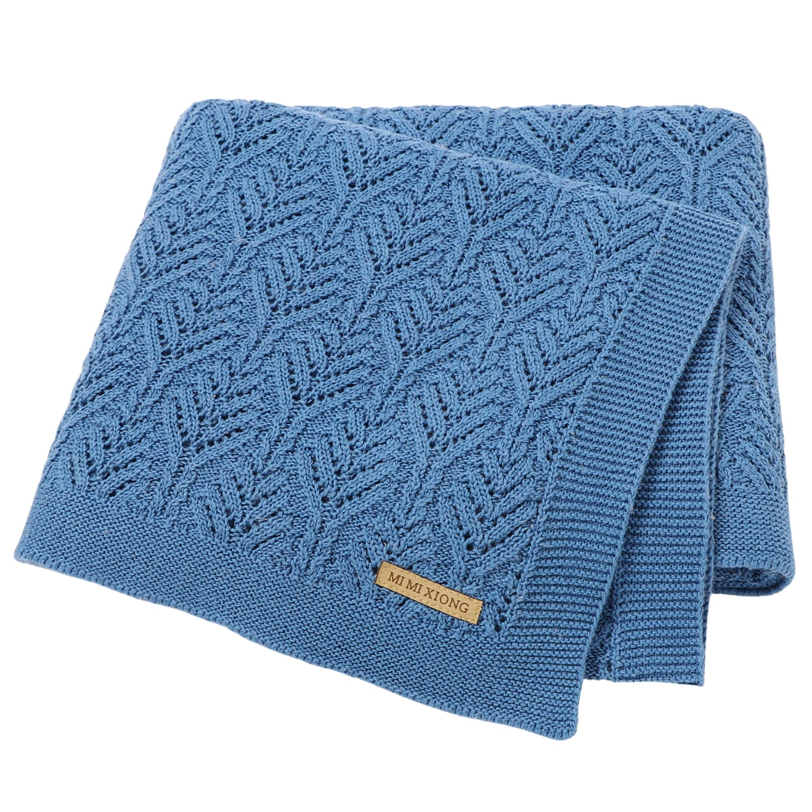 LAWKUL Baby Blanket Cellular Knitted 100% Cotton Soft Blankets for Newborn Boy Girls Toddler 100x80cm Mustard Jean Blue