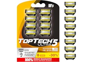TopTech ULTRA 5 Razors for Men - Replaceable Cartridges for Manual Shaving Razor, 5 Blades Technology Refills - 8 Count Pack - Fits Gillette Fusion - Soft Shave & Sharp - Cost-effective Refill