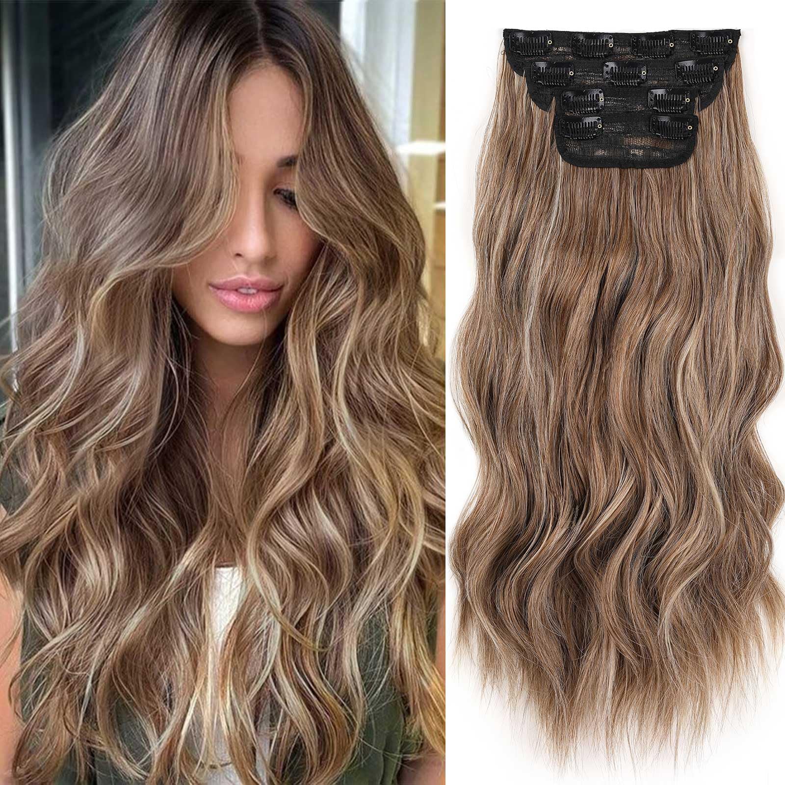 Xtrend 16 Inch Long Wavy Clip in Hair Extensions - Full Head Set, Thick Curly Wavy Synthetic Hair Pieces (8AH18) — image 1