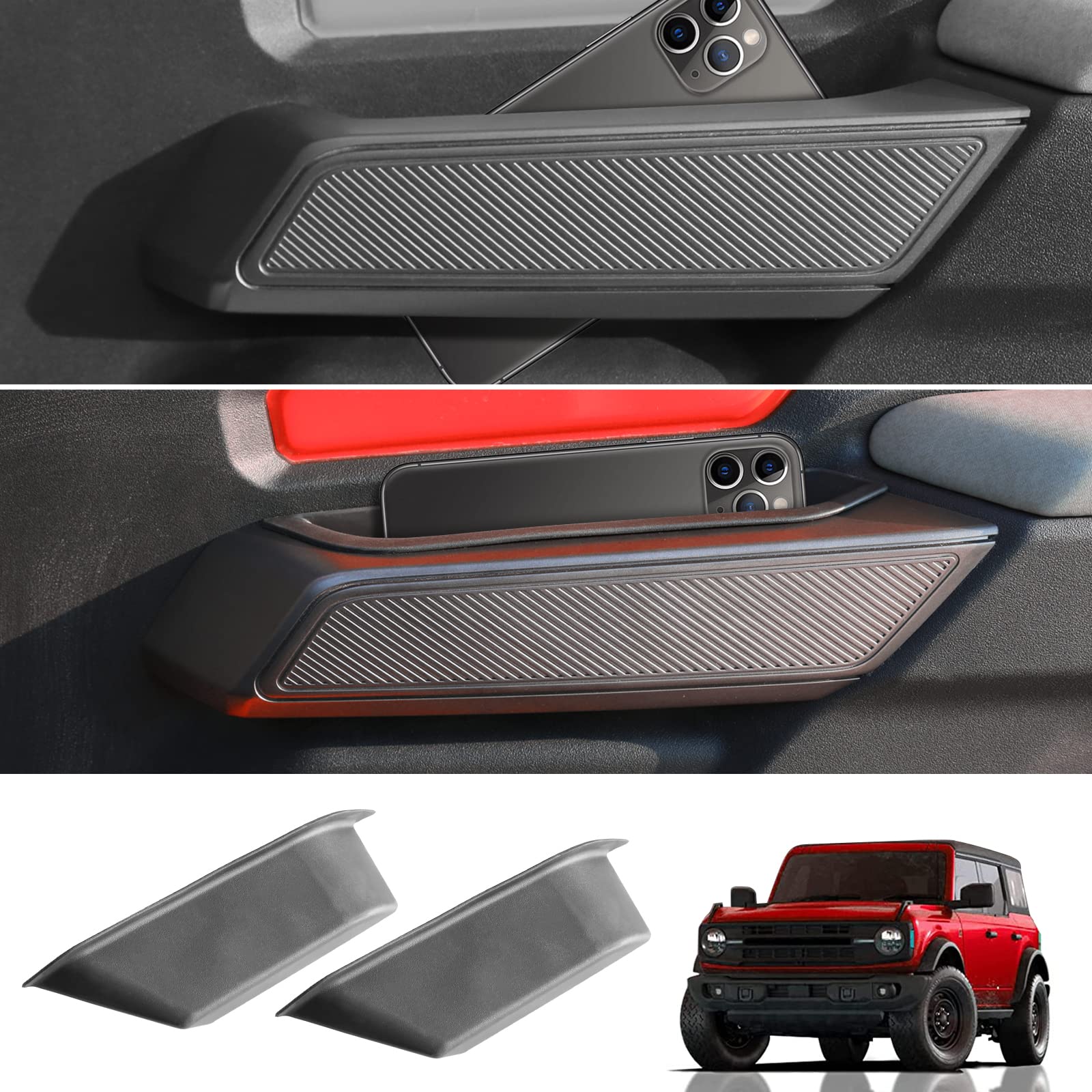Photo 1 of Mabett Front Door Handle Storage Organizer Compatible with Ford Bronco 2025 2024 2023 2022 2021, Inner Door Handle Tray Box for Bronco Accessories 2/4-Door, Grab Create Storage Space by Pocket 2PCS