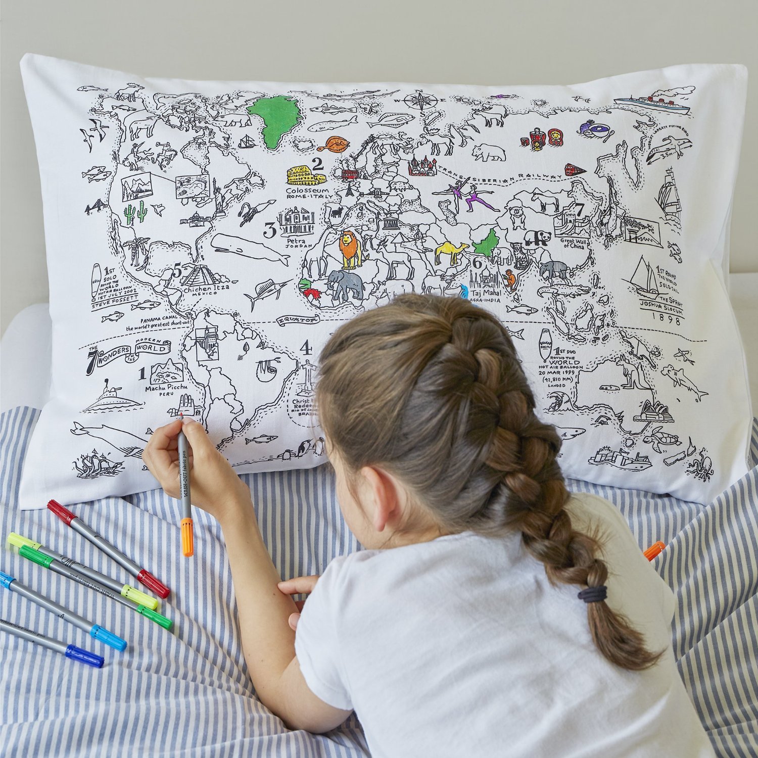 Doodle World Map Pillowcase Color Your Own Pillow Case Coloring
