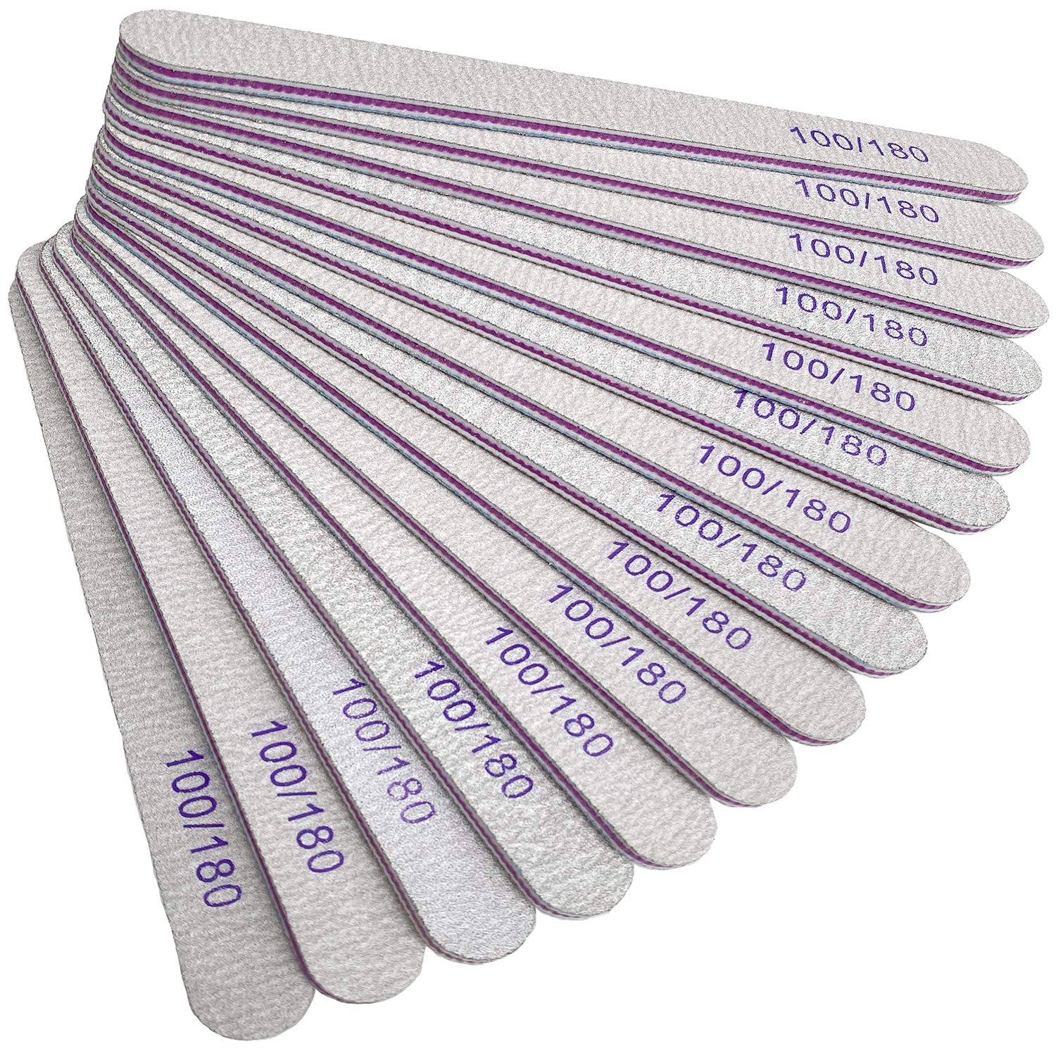 Hulless Nail Files 25 Pcs Double Sided Emery Board 100/180 Grit Nail Buffering Files for Home and Salon Use 6.9 Inch.