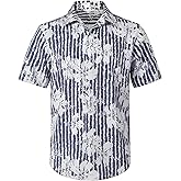 BOJIN Men's Hawaiian Wrinkle Free Floral Short Sleeve Button Down Beach Tropical Shirts with Pocket