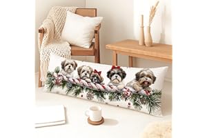 Christmas Puppy Body Pillow Covers, Cute Dog Pattern Holiday Decorative Pillow Case with Zipper, Winter Long Body Pillows for