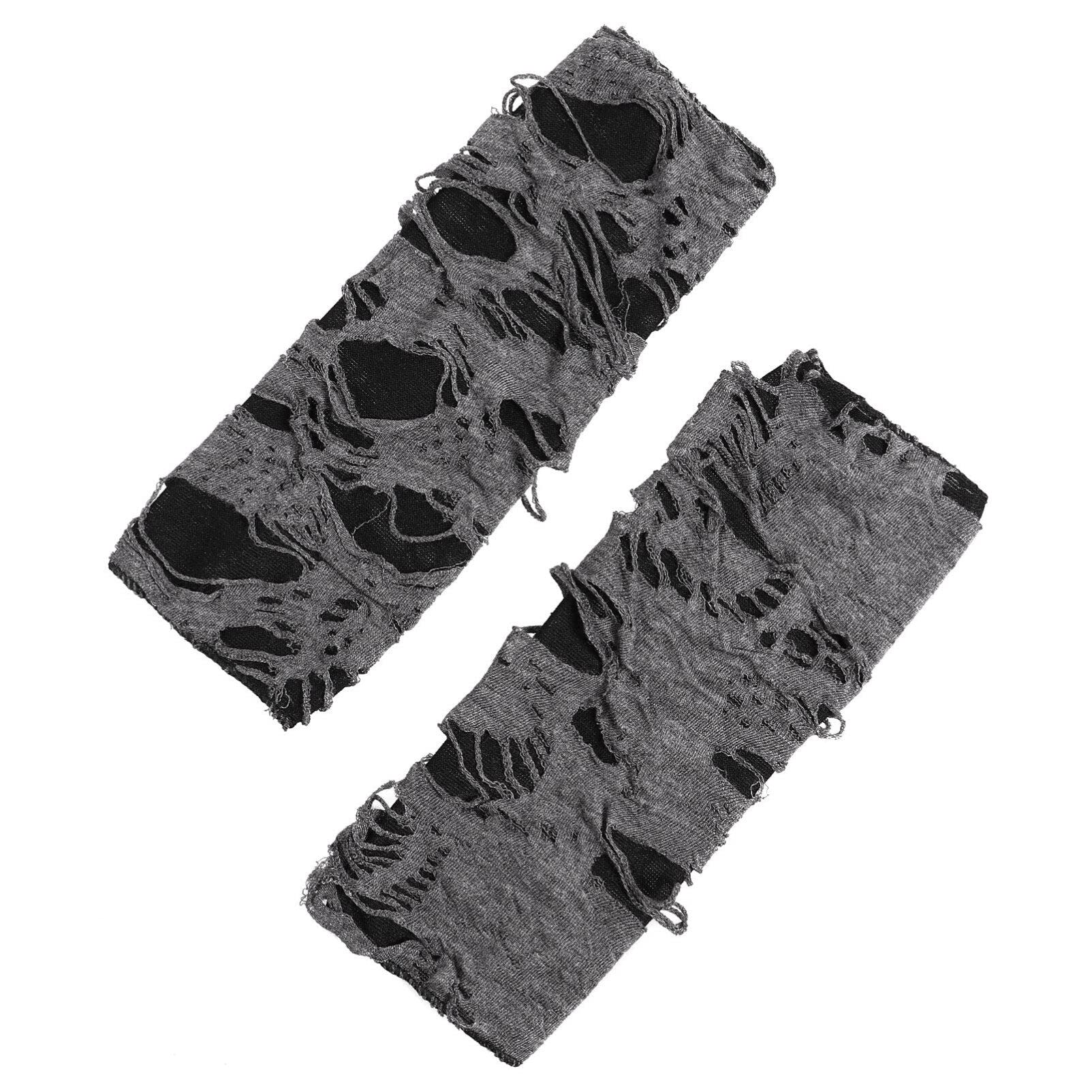 PRETYZOOM Punk Fingerless Glove Halloween Womens Black Gothic Ripped Cosplay Gloves for Costume Birthday Scary Party