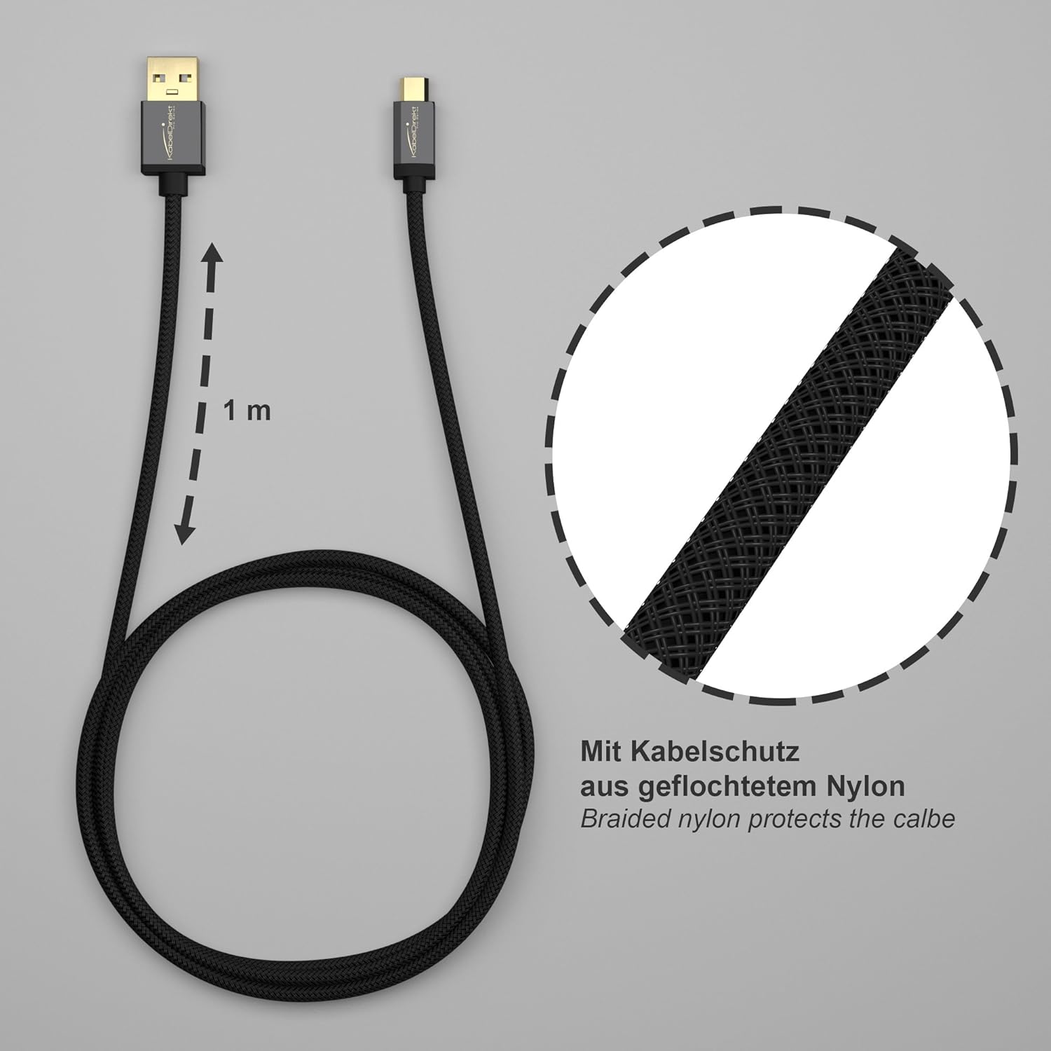 KabelDirekt - 3 x 1m Micro USB Cable (USB 2.0, Synch & Charge Cable, nylon) PRO Series - Image 4