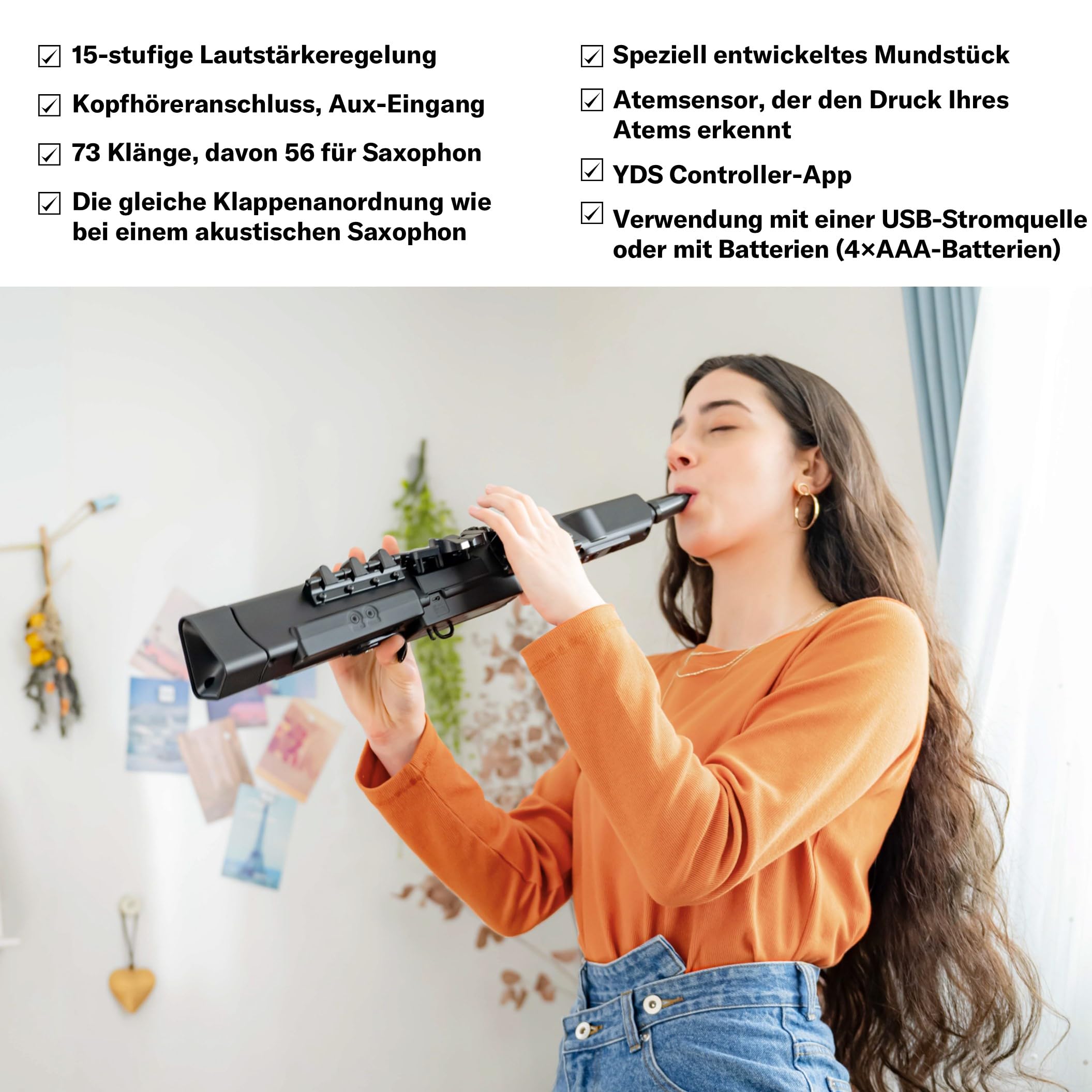 Yamaha YDS-120 Digitales Saxophon - mit 56 authentischen Saxophon Klängen, Atemsensor, Lautstärkeregler, USB- und Kopfhöreranschluss. Die perfekte Verschmelzung akustischer und digitaler Technologien. 4