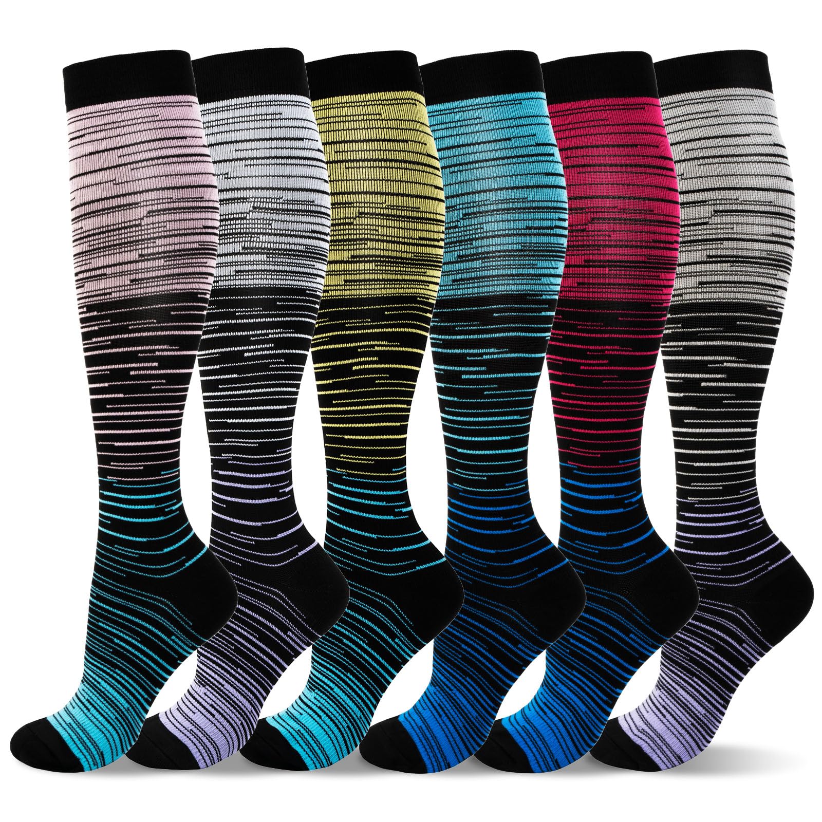 LEOSTEP 6 Pairs Compression Socks for Men & Women, Everyday Support for Travel, Work & Active Lifestyle, Comfortable Breathable Stockings Hiking Travel & Flight Socks — image 1