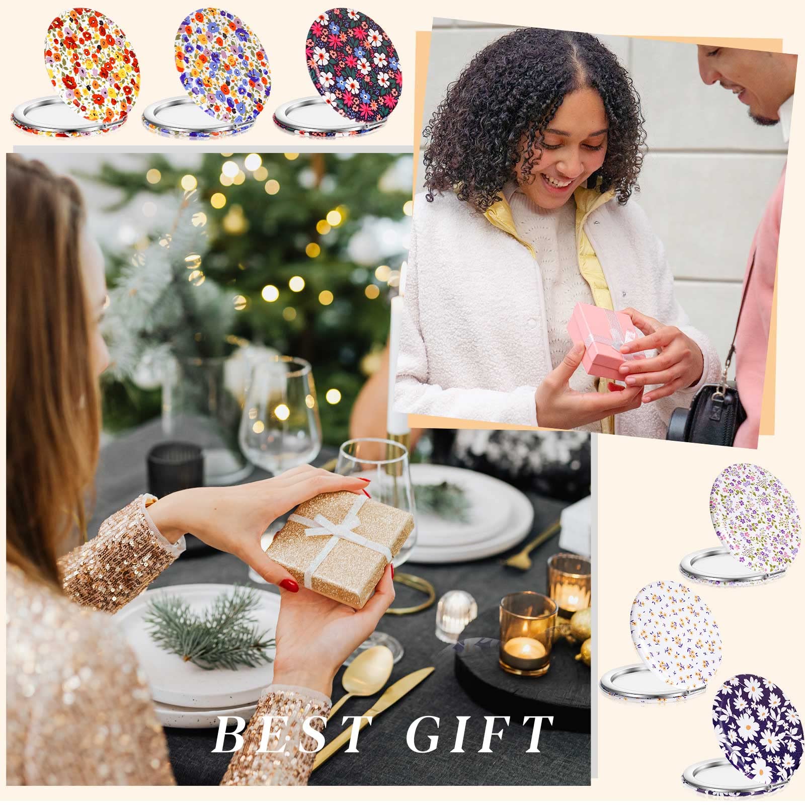 6 Pieces Daisy Pattern Pocket Mirrors for Women Floral Small Mini Compact Mirror for Purse Magnifying Travel Makeup Bags Portable Folding Sweet Gift for Friend Birthdays Party