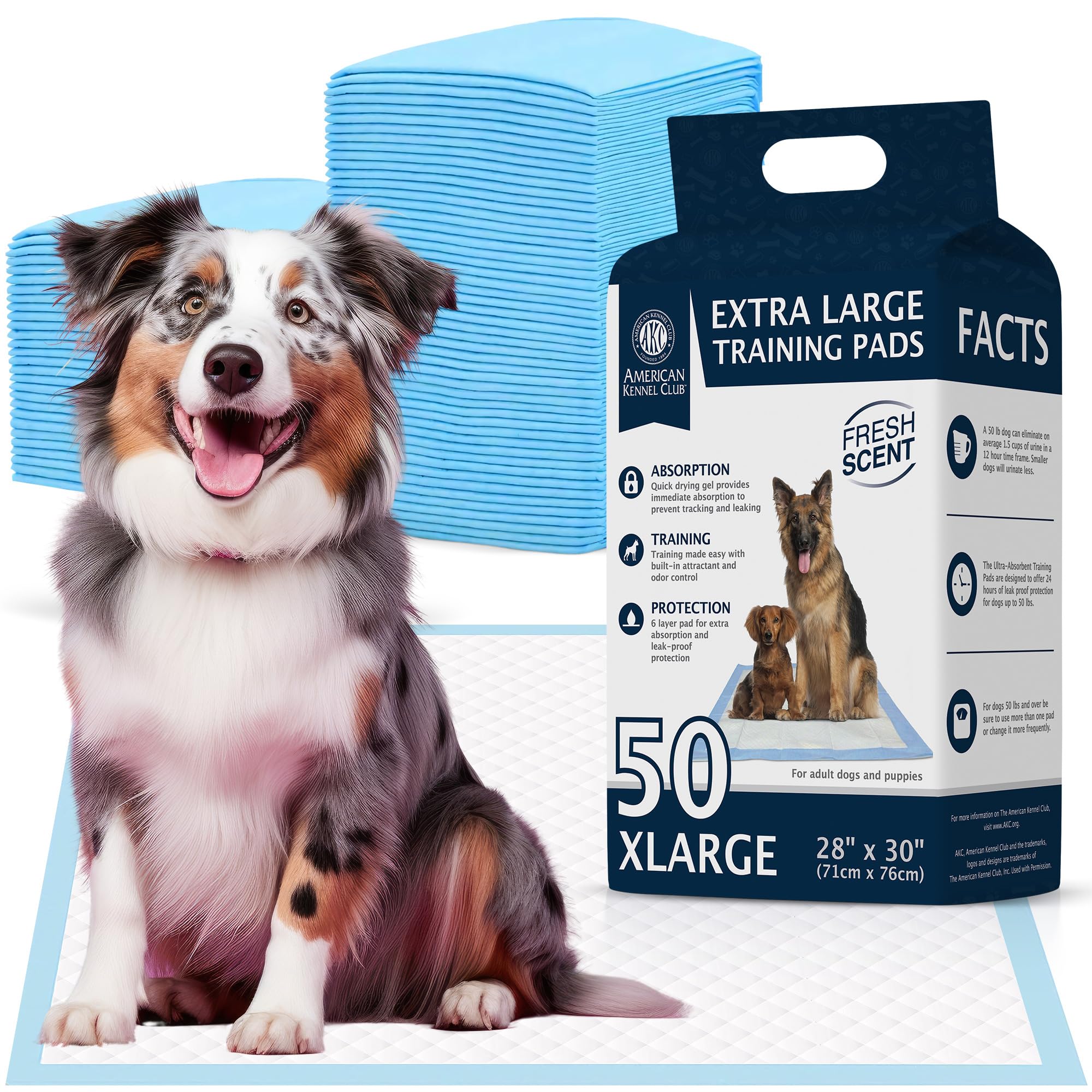 Photo 1 of American Kennel Club Scented Puppy Training Pads with Ultra Absorbent Quick Dry Gel – 28 x 30 Pee Pads for Dogs - Fresh Scented - 50 Count, XL