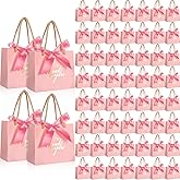 Colarr 60 Pcs Small Thank You Gift Bags Mini Party Favor Candy Bags with Handles and Bow Ribbon for Wedding Birthday Baby Shower Guest Valentines Day Party Supplies(Medium Pink Ribbon)