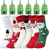 Twistover 6 Pairs Christmas Fuzzy Socks Holiday Slipper Xmas Bed Socks with Gift Box for Holiday Adult Xmas Gifts