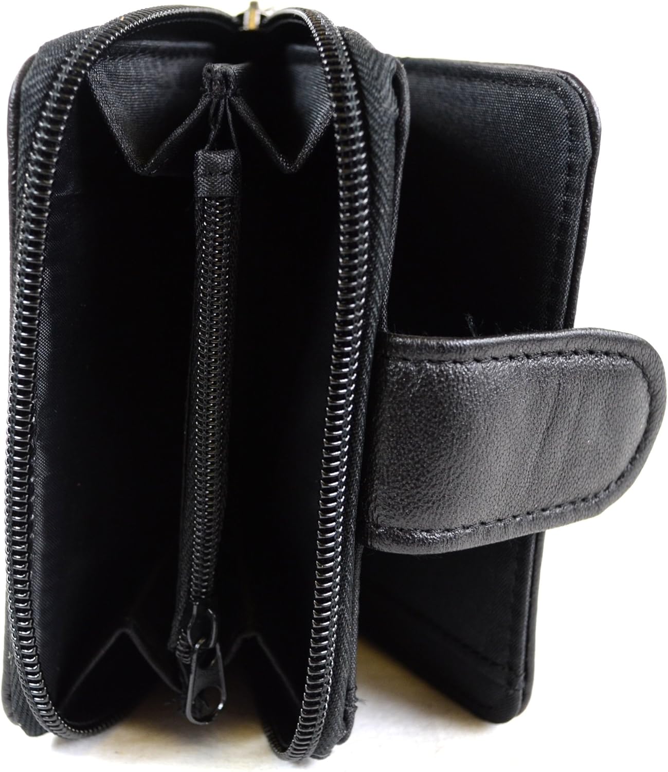 Ladies Super Soft Nappa Leather Bi-Fold Purse with Zip Round Pocket, Black - Image 5
