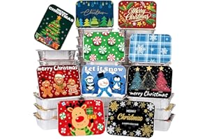 FUNID 40Pcs Christmas Cookie Containers with Lids, 10 Styles Christmas Disposable Aluminum Foil Food Containers, 5"x7"x1.7" Cookie Tins Perfect for Gift Giving and Food Storage