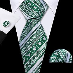 Barry.Wang Mens Christmas Tie Set Green White Elk