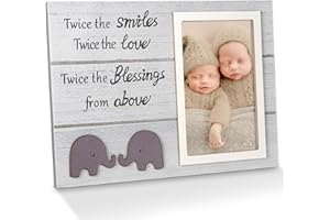 HOMENY Twins Picture Frame, Pregnancy Announcement, Boy Girl Wood Photo Frame, Baby Keepsake Gifts for New Parents, Unique Shower Gifts, Nursery Decor, 4x6 Photo (White)