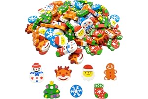 ZAKVOOR 50 Pcs Large Christmas Pencil Erasers Bulk for Classroom, Party Favor, Gift Filling, Home School Work Reward