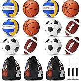 Jenaai Sport Balls Set Official Size Basketball Football Volleyball Soccer Ball with Equipment Bags and Pumps Kit for Youth Adult Indoor Outdoor Sports Gift