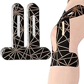 Geiserailie 20 Pcs Precut Kinesiology Tape for Knees, Pain Relief Pre Cut Sports Waterproof Breathable Enhance Elastic Copper Infused Kinesiology Athletic Tape for Body Support and Muscle Black