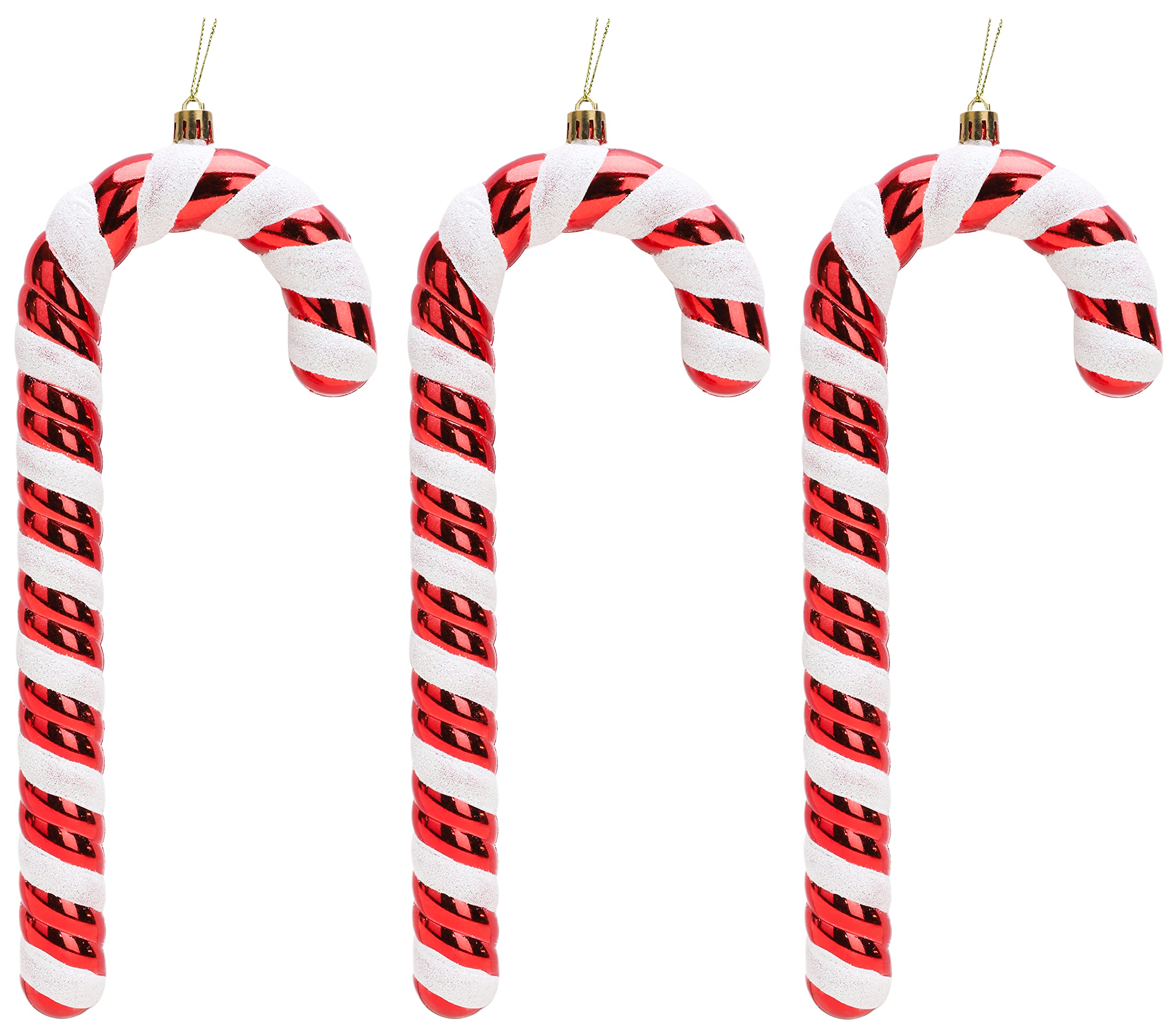 Christmas Concepts® Pack of 3–250mm (10") Extra Large Candy Cane Baubles – Shiny & Glitter Decorated – Christmas Decorations (Red)