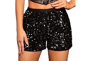 Sequin Shorts for Women High Waisted Glitter Sparkly Boxer Shorts Straight Leg Short Pants Festival Party Outfits