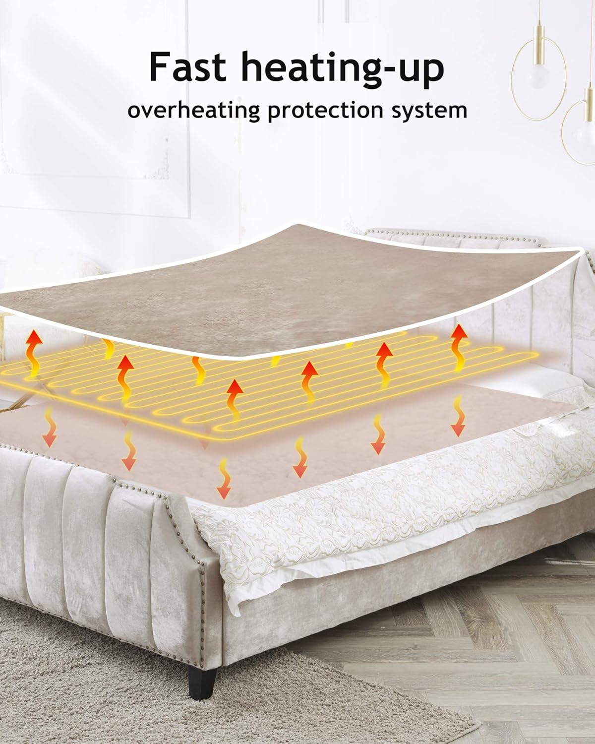 Electric Heated Blanket Queen Size 84" x 90", Heated Throw Flannel with 2 Separate Controllers, 6 Heating Levels & 8 Timing Sets-Auto Off, Home Use, Machine Washable - Beige: Kitchen & Dining