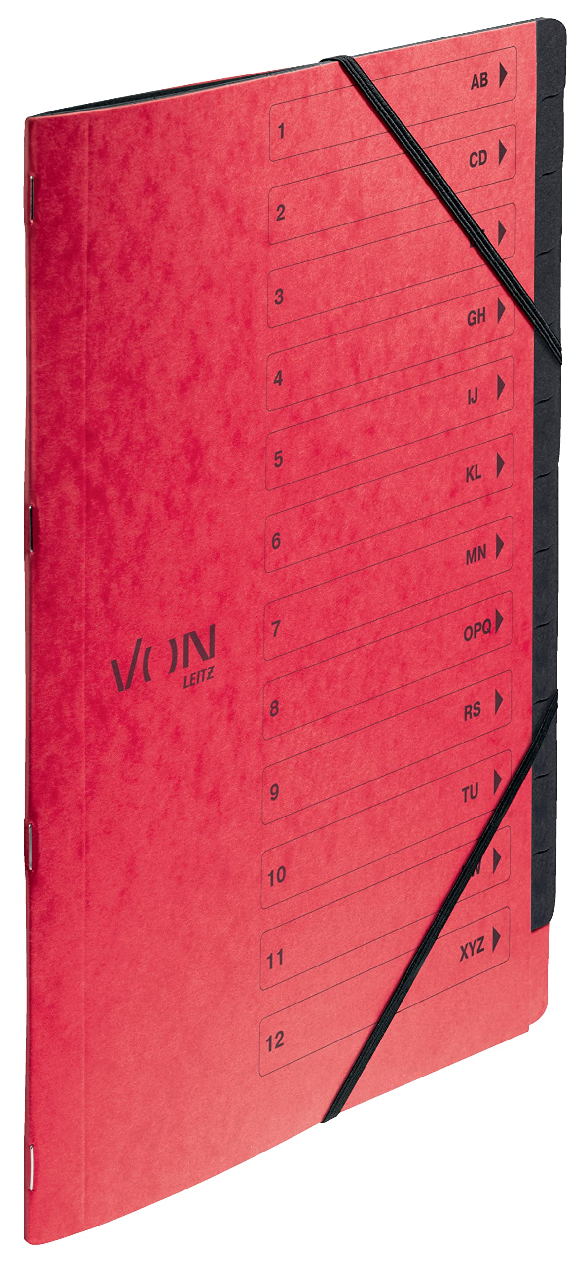 VON Leitz 30150025 Pack of 5 A4 Folder with 12 Compartments, Cardboard, Project Folder, by Leitz Leitz, with Tabs and Elastic Closure, for School, Study & Home, Red