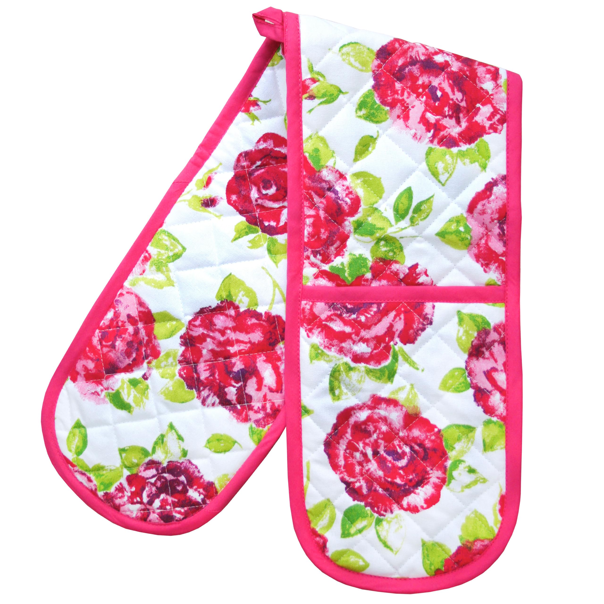 Double Oven Gloves - 84 cm x 18 cm, 1-Piece Oven Mitts for Cooking & Baking - Cotton, Machine Washable at 30° - Kitchen Essentials by Ragged Rose - (Pink Rose) — image 1