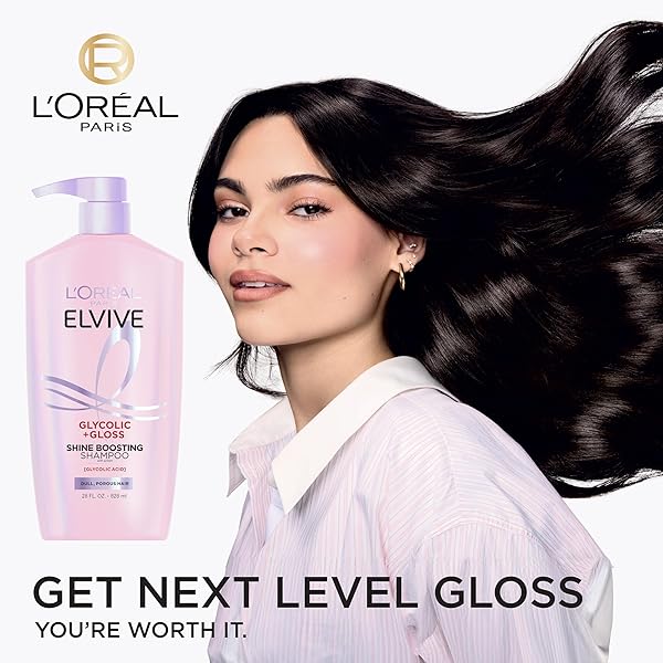 L’OREAL PARIS ELVIVE GLYCOLIC + GLOSS SHINE BOOSTING SHAMPOO, CLEANSES AND SMOOTHS DULL, POROUS HAIR INTO HIGH-SHINE, GLOSSY HAIR, 28 FL OZ