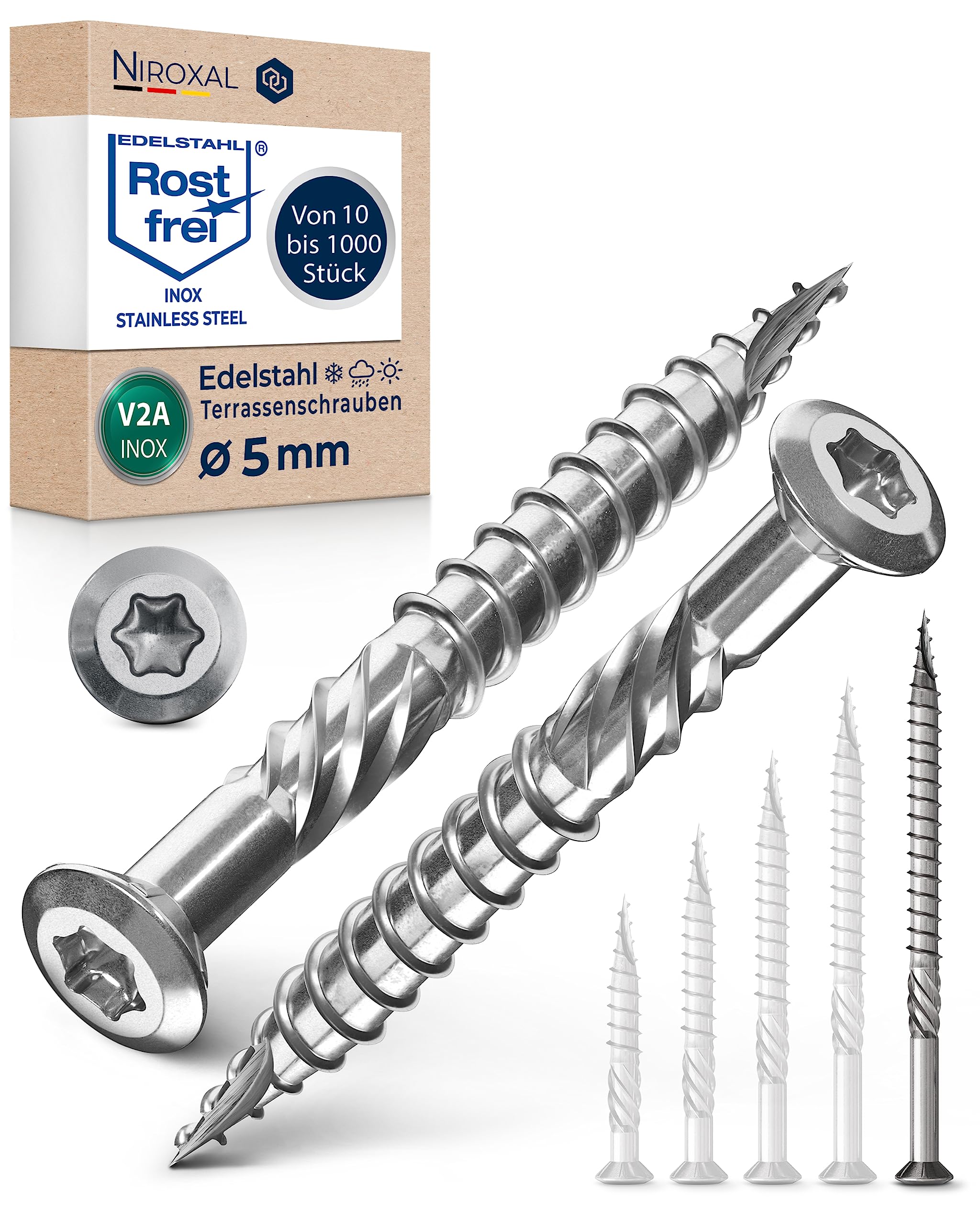 NietFullThings Decking Screws Stainless Steel A2 (304) Torx Wood Screws 5x80 mm Deck Screws for Wood Outdoor Pack of 25 — image 1