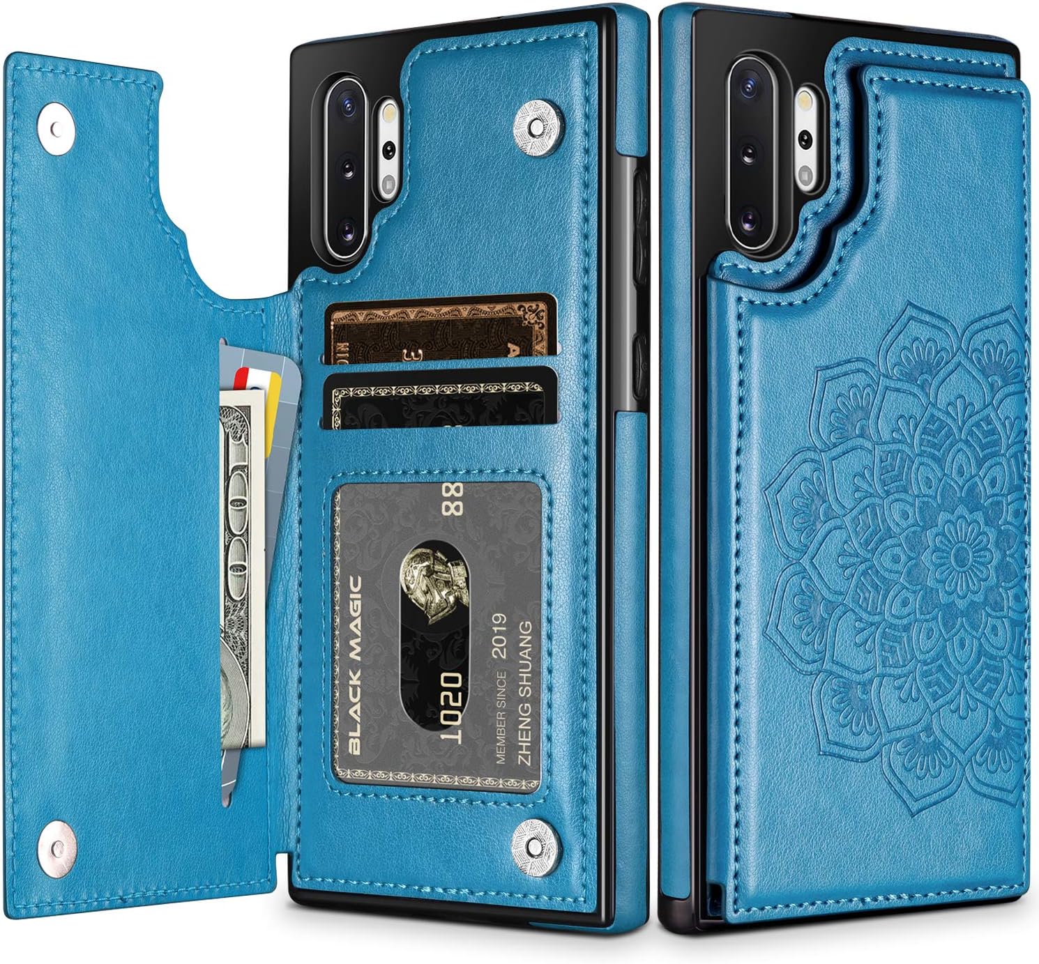 HianDier Wallet Case for Galaxy Note 10 Plus Slim Protective Case with Credit Card Slot Holder Flip Folio Soft PU Leather Magnetic Closure Cover for 2019 Samsung Galaxy Note 10+ 5G, Mandala Blue