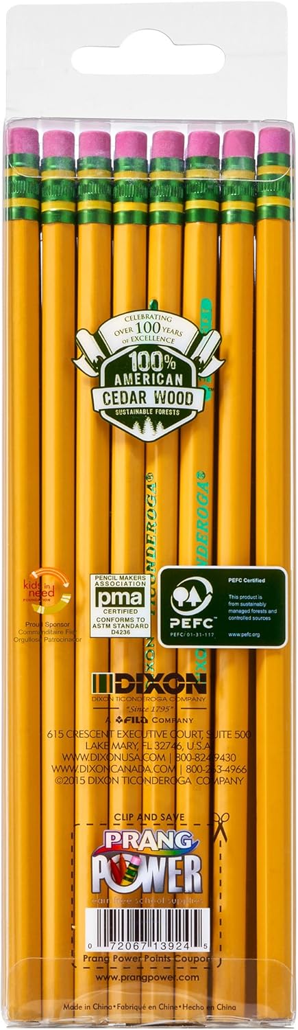 TICONDEROGA Pencils, Wood-Cased, Unsharpened, Graphite #2 HB Soft, Yellow, 24-Pack (13924) : Wood Lead Pencils : Office Products