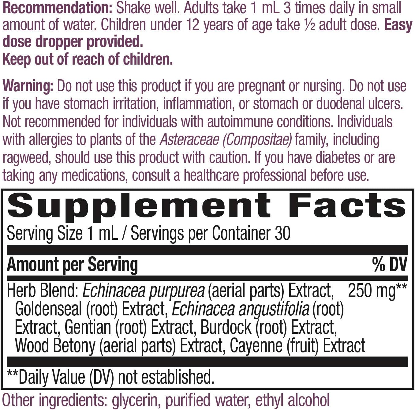Nature's Way Premium Formula Echinacea-Goldenseal, 250 mg per serving, 99.9% Alcohol-Free, 1.01 Oz.: Health & Personal Care