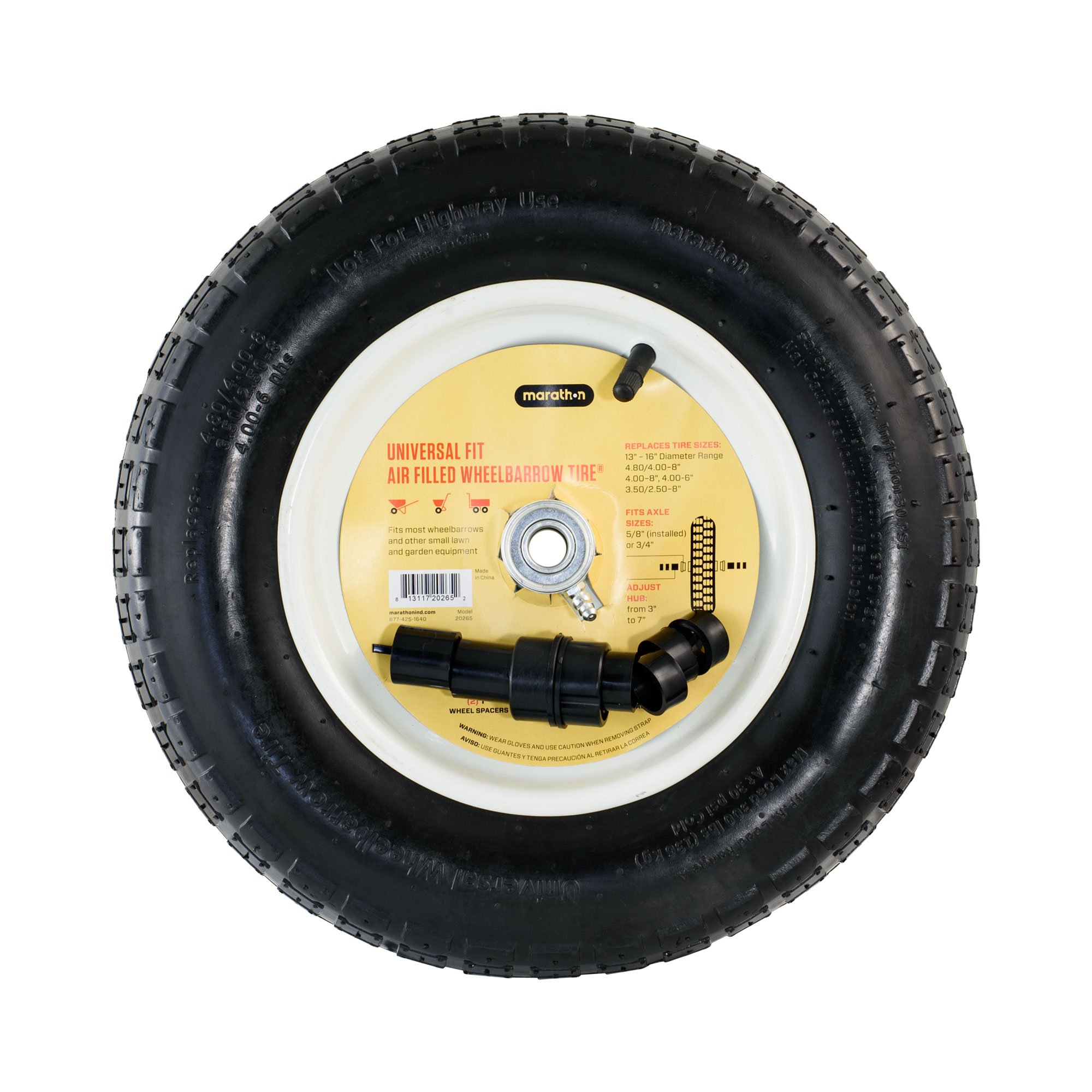 Marathon Universal Fit AirFilled Wheelbarrow Tire on Wheel with Spacer