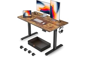 FEZIBO 48 x 24 Inches Standing Desk with Drawer, Adjustable Height Electric Stand up Desk with Storage, Sit Stand Home Office Desk, Ergonomic Computer Desk, Rustic Brown