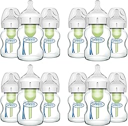 Dr. Brown's Anti-Colic Options+ Wide-Neck Glass Baby Bottle, 5 oz/150 mL, with Level 1 Slow Flow Nipple, 0m+, 3 Count (Pack o