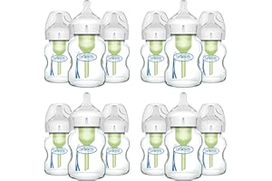 Dr. Brown's Anti-Colic Options+ Wide-Neck Glass Baby Bottle, 5 oz/150 mL, with Level 1 Slow Flow Nipple, 0m+, 3 Count (Pack o